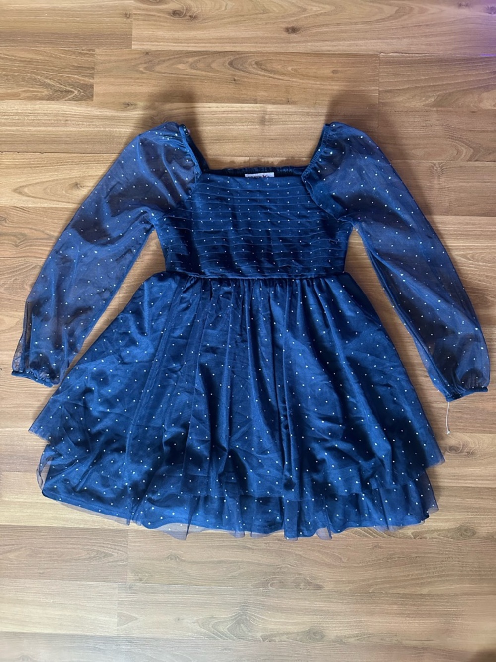 Knitworks Navy Sparkle Dot Puff Sleeve Dress